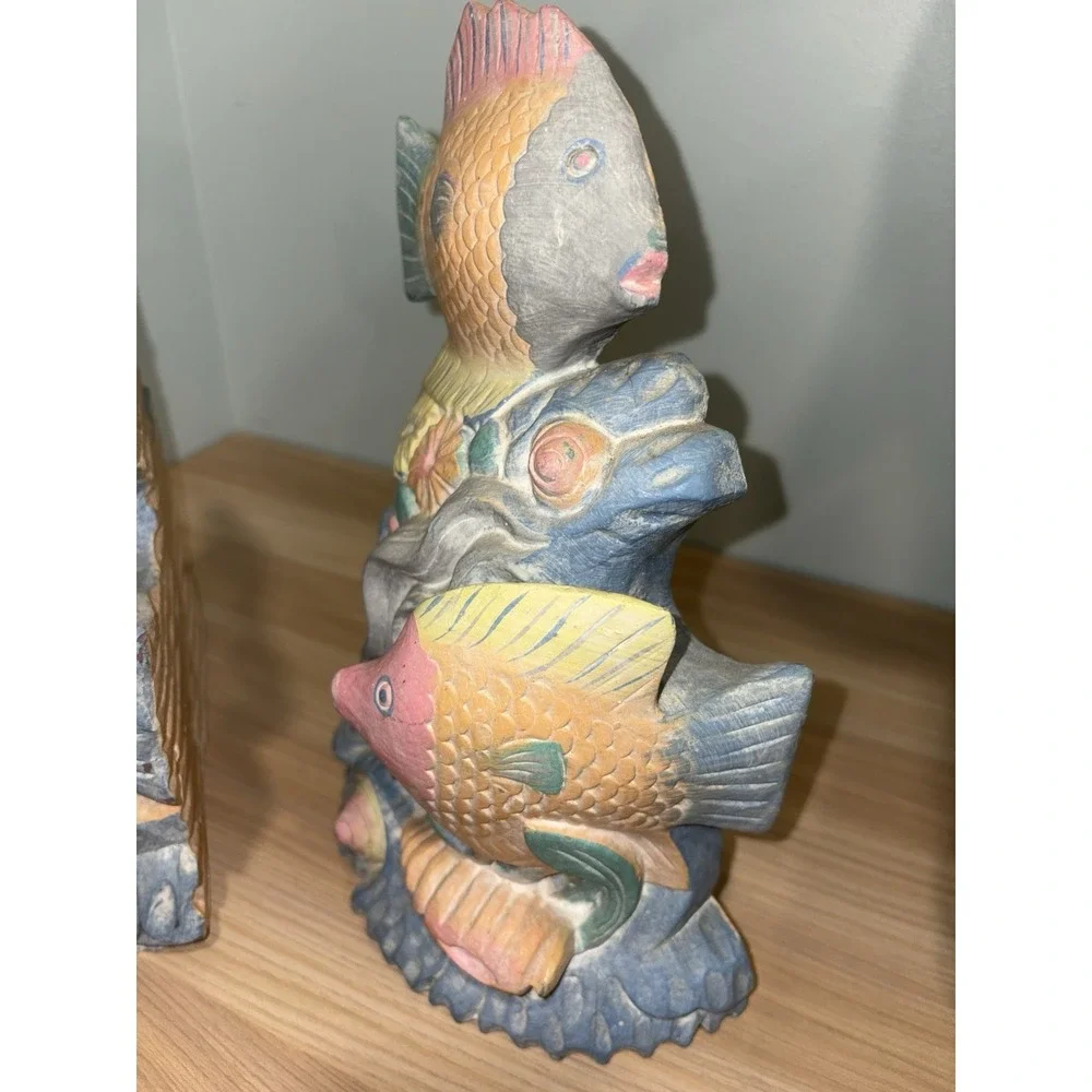 Bright Pastel Colored Ceramic Fish Figurines Bookends Book Shelf Decor Tropical